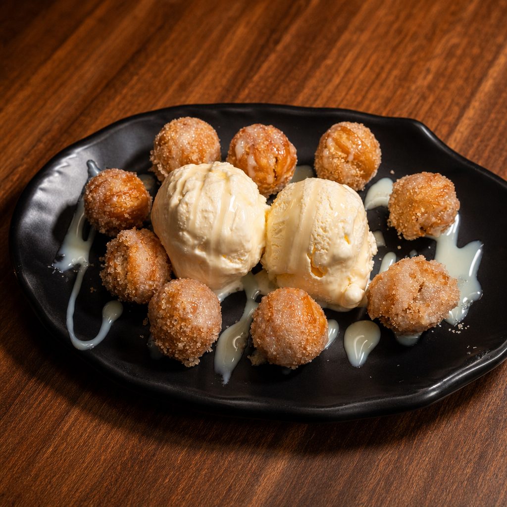 Churro With Cajeta & Ice Cream / Churro Con Cajeta & Nieve.