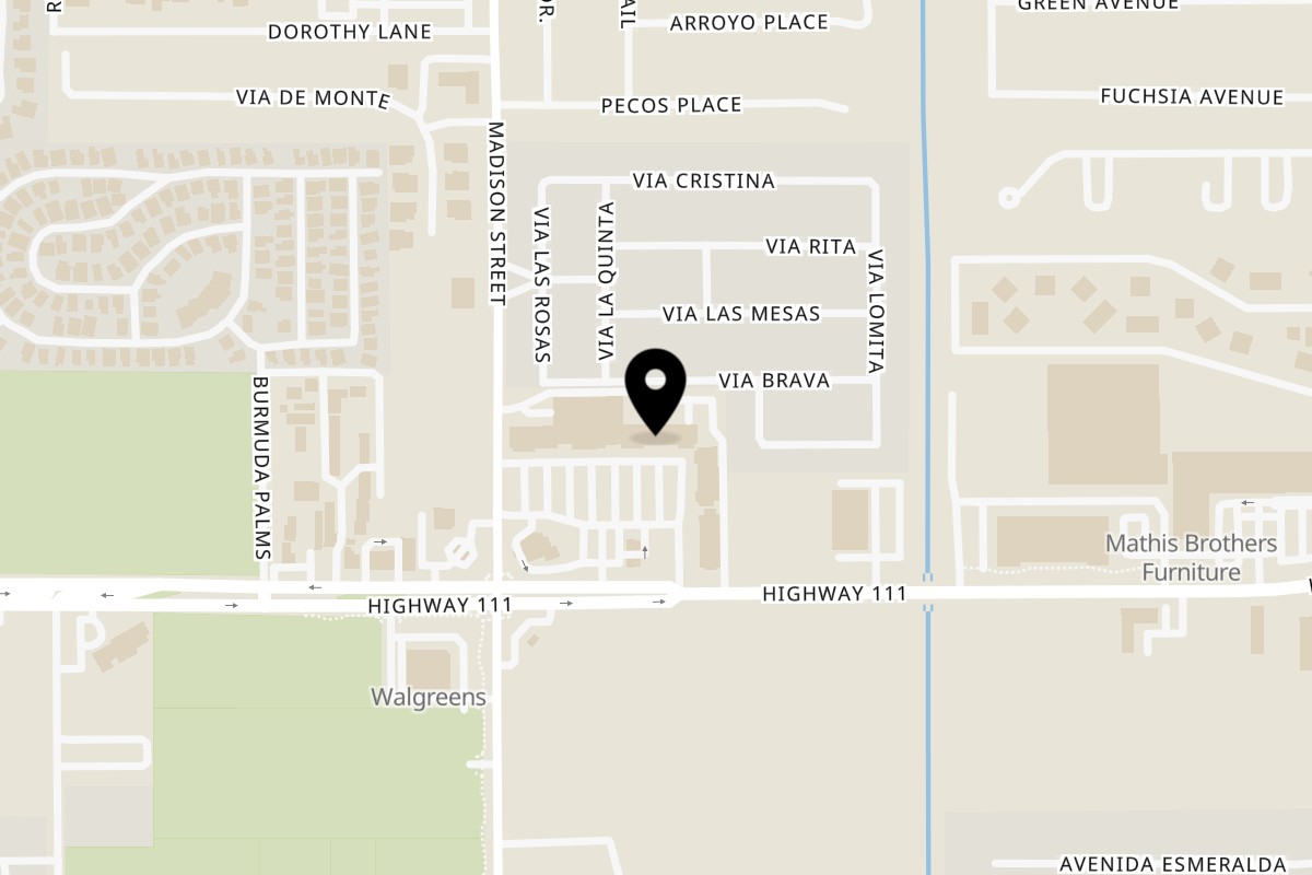 Map showing the location of Taco shop 760 CA-111 STE E on 81096 CA-111 STE E in Indio